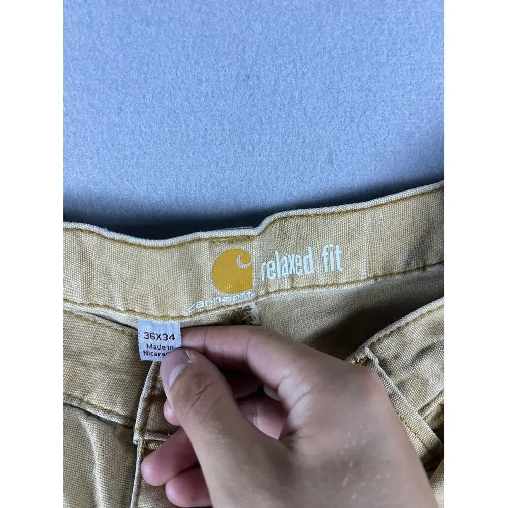 Carhartt Carpenter Pants Mens 36x34 Tan Double Knee Canvas Relaxed Fit Workwear